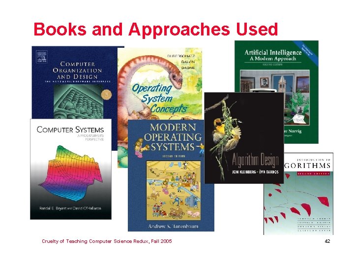 Books and Approaches Used Cruelty of Teaching Computer Science Redux, Fall 2005 42 