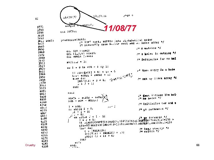 11/08/77 Cruelty of Teaching Computer Science Redux, Fall 2005 66 