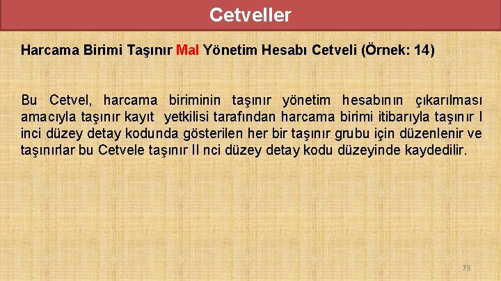 Cetveller Harcama Birimi Taşınır Mal Yönetim Hesabı Cetveli (Örnek: 14) Bu Cetvel, harcama biriminin Cetveller Harcama Birimi Taşınır Mal Yönetim Hesabı Cetveli (Örnek: 14) Bu Cetvel, harcama biriminin