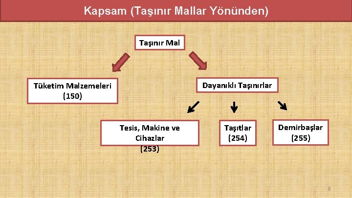 Kapsam (Taşınır Mallar Yönünden) Taşınır Mal Dayanıklı Taşınırlar Tüketim Malzemeleri (150) Tesis, Makine ve Kapsam (Taşınır Mallar Yönünden) Taşınır Mal Dayanıklı Taşınırlar Tüketim Malzemeleri (150) Tesis, Makine ve