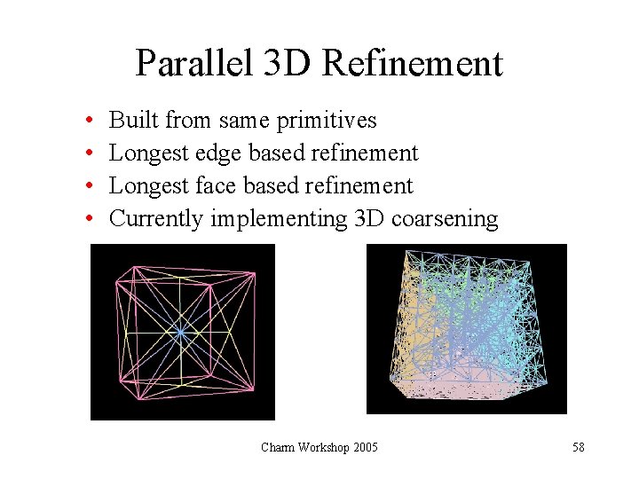 Parallel 3 D Refinement • • Built from same primitives Longest edge based refinement