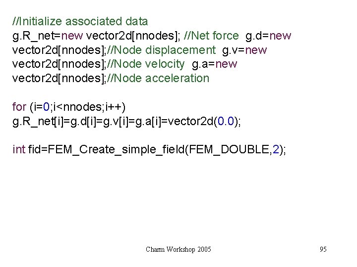 //Initialize associated data g. R_net=new vector 2 d[nnodes]; //Net force g. d=new vector 2