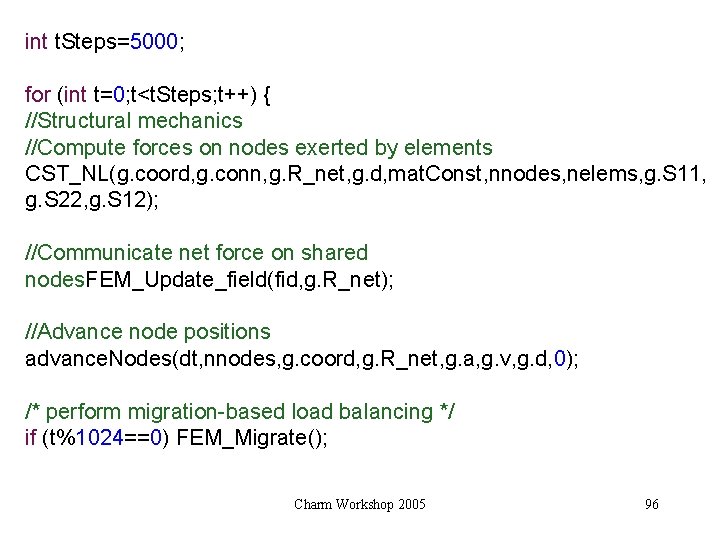 int t. Steps=5000; for (int t=0; t<t. Steps; t++) { //Structural mechanics //Compute forces