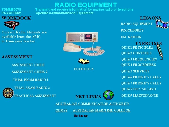 TDMME 507 B PUAOPE 002 RADIO EQUIPMENT Transmit and receive information by marine radio