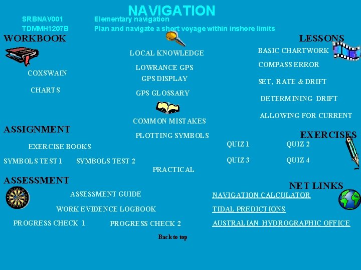 NAVIGATION SRBNAV 001 TDMMH 1207 B Elementary navigation Plan and navigate a short voyage