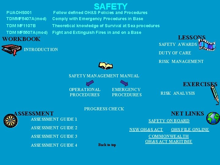 SAFETY PUAOHS 001 TDMMF 5407 A(mod) Follow defined OH&S Policies and Procedures Comply with