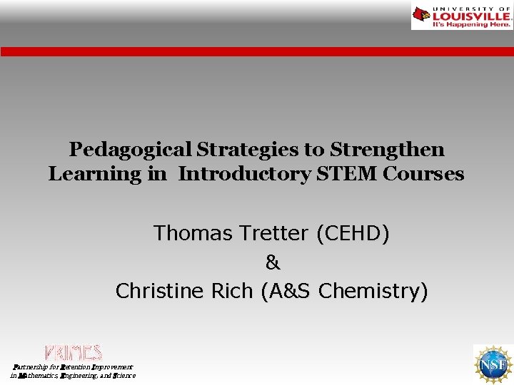 Pedagogical Strategies to Strengthen Learning in Introductory STEM Courses Thomas Tretter (CEHD) & Christine