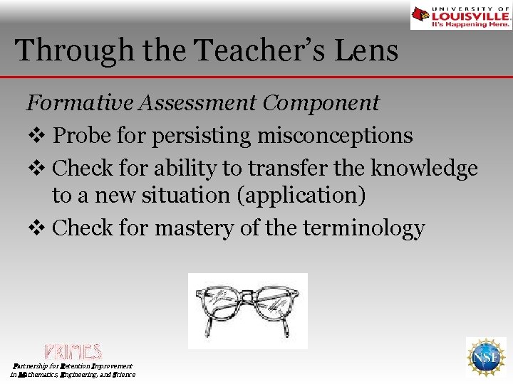 Through the Teacher’s Lens Formative Assessment Component v Probe for persisting misconceptions v Check