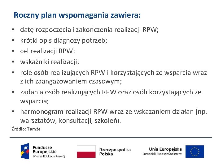 Roczny plan wspomagania zawiera: datę rozpoczęcia i zakończenia realizacji RPW; krótki opis diagnozy potrzeb;
