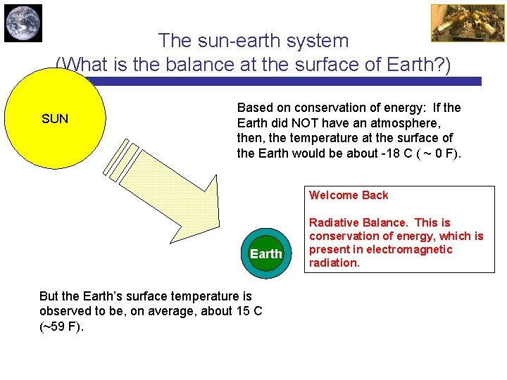 The sun-earth system (What is the balance at the surface of Earth? ) SUN