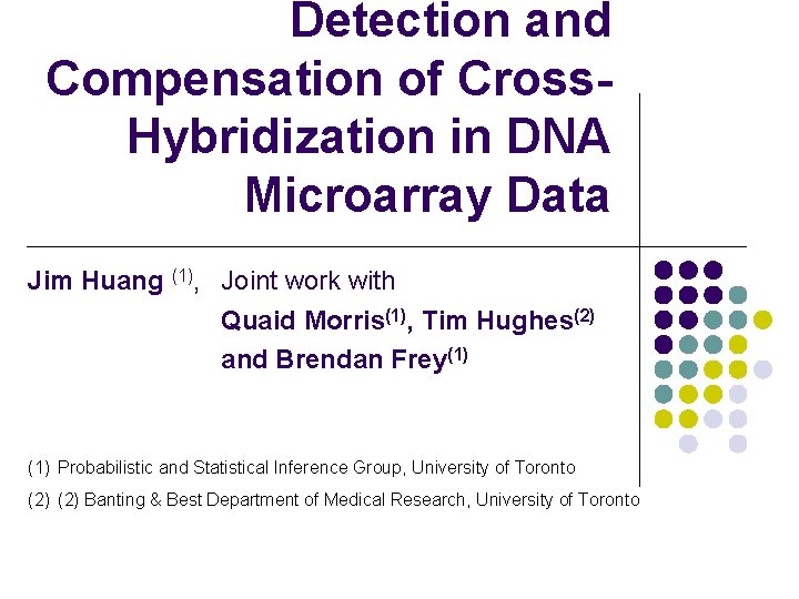 Detection and Compensation of Cross. Hybridization in DNA Microarray Data Jim Huang (1), Joint