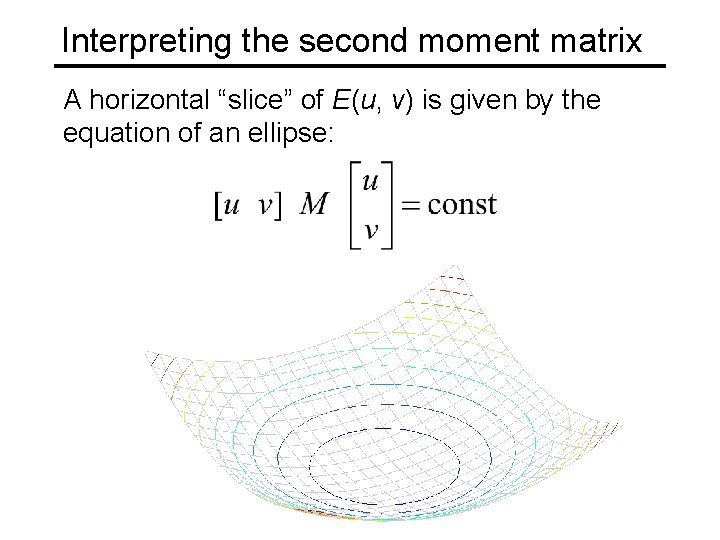 Interpreting the second moment matrix A horizontal “slice” of E(u, v) is given by