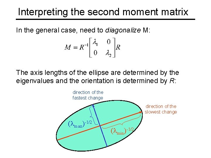 Interpreting the second moment matrix In the general case, need to diagonalize M: The