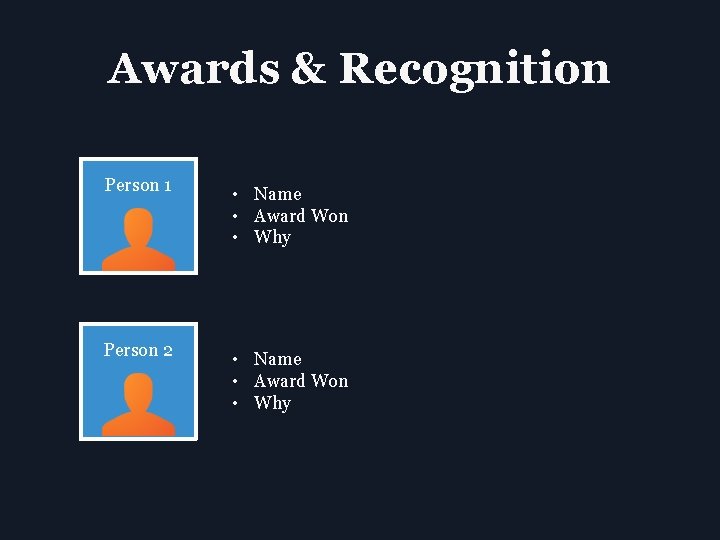 Awards & Recognition Person 1 • Name • Award Won • Why Person 2