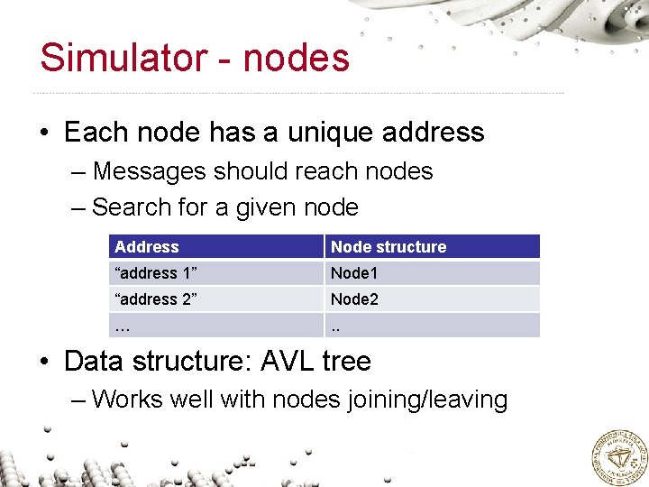Simulator - nodes • Each node has a unique address – Messages should reach