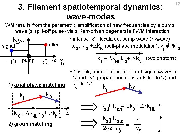 3. Filament spatiotemporal dynamics: wave-modes 12 WM results from the parametric amplification of new 3. Filament spatiotemporal dynamics: wave-modes 12 WM results from the parametric amplification of new