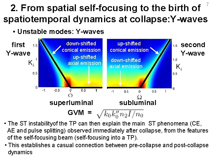 7 2. From spatial self-focusing to the birth of spatiotemporal dynamics at collapse: Y-waves 7 2. From spatial self-focusing to the birth of spatiotemporal dynamics at collapse: Y-waves