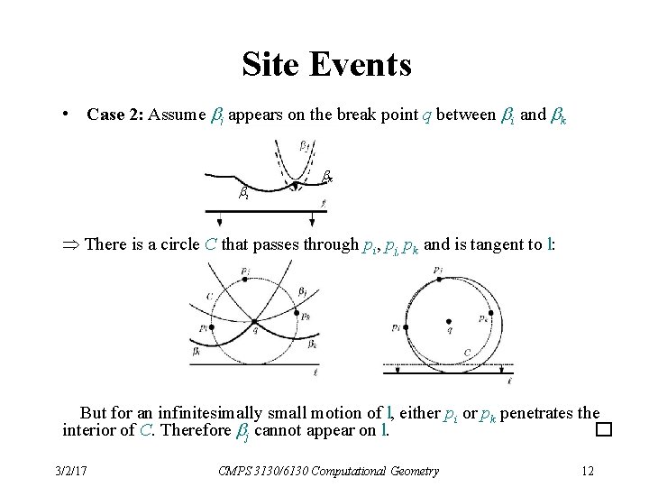 Site Events • Case 2: Assume bj appears on the break point q between