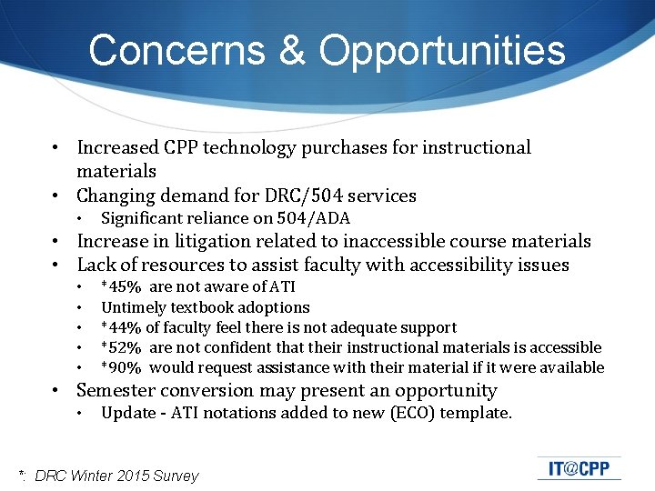 Concerns & Opportunities • Increased CPP technology purchases for instructional materials • Changing demand