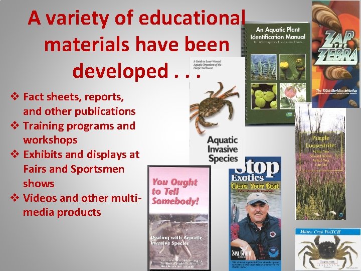 A variety of educational materials have been developed. . . v Fact sheets, reports,