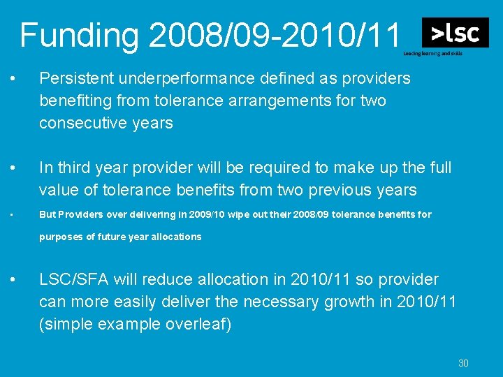 Funding 2008/09 -2010/11 • Persistent underperformance defined as providers benefiting from tolerance arrangements for