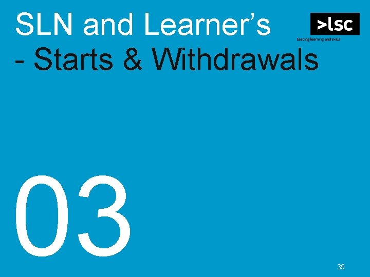 SLN and Learner’s - Starts & Withdrawals 03 35 