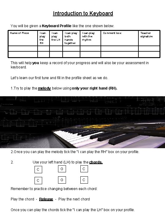 Introduction to Keyboard You will be given a Keyboard Profile like the one shown