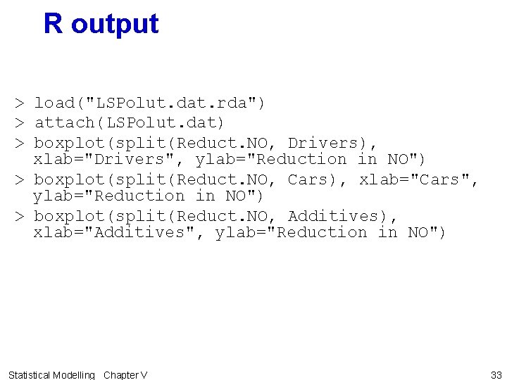 R output > load("LSPolut. dat. rda") > attach(LSPolut. dat) > boxplot(split(Reduct. NO, Drivers), xlab="Drivers",