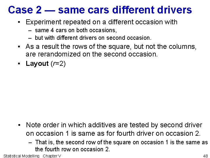 Case 2 — same cars different drivers • Experiment repeated on a different occasion