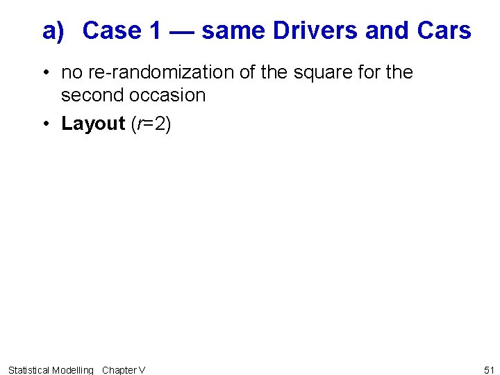 a) Case 1 — same Drivers and Cars • no re-randomization of the square