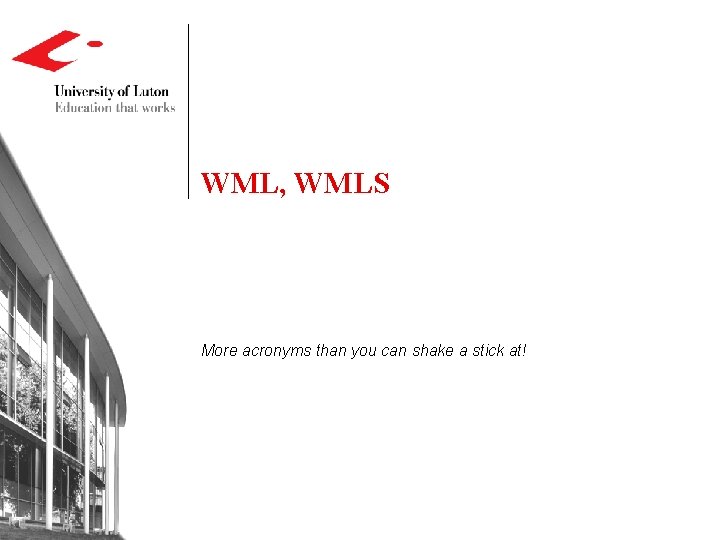 WML, WMLS More acronyms than you can shake a stick at! 