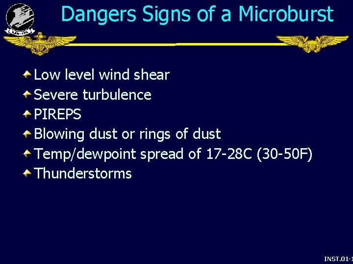 Dangers Signs of a Microburst Low level wind shear Severe turbulence PIREPS Blowing dust