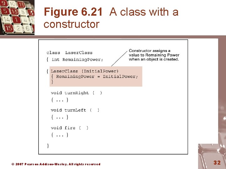 Figure 6. 21 A class with a constructor © 2007 Pearson Addison-Wesley. All rights