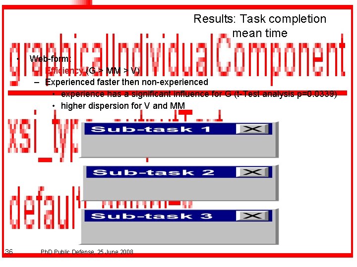 Results: Task completion mean time • 36 Web-form: – Efficiency (G > MM >