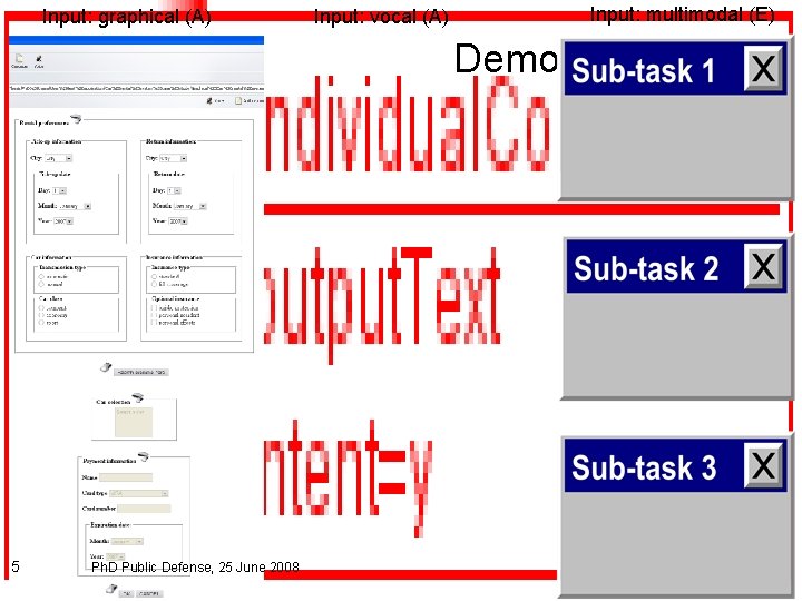 Input: graphical (A) Input: vocal (A) Input: multimodal (E) Demonstration 5 Ph. D Public