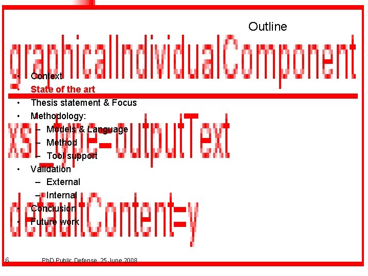 Outline • • 6 Context State of the art Thesis statement & Focus Methodology: