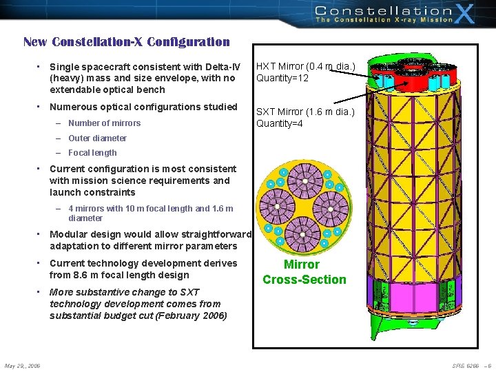 New Constellation-X Configuration • Single spacecraft consistent with Delta-IV (heavy) mass and size envelope, New Constellation-X Configuration • Single spacecraft consistent with Delta-IV (heavy) mass and size envelope,