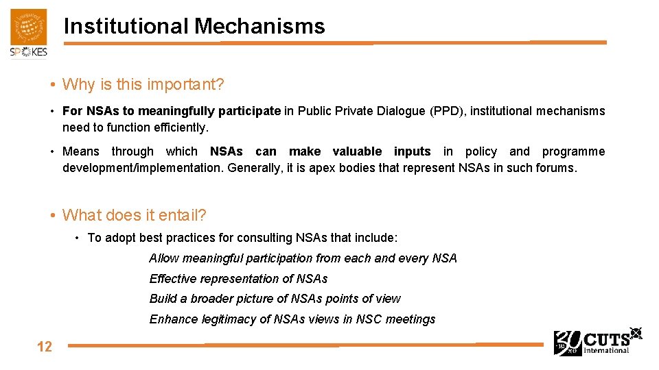 Institutional Mechanisms • Why is this important? • For NSAs to meaningfully participate in Institutional Mechanisms • Why is this important? • For NSAs to meaningfully participate in