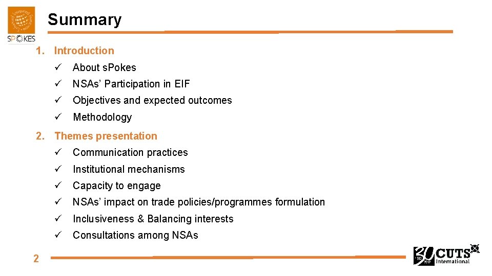 Summary 1. Introduction ü About s. Pokes ü NSAs’ Participation in EIF ü Objectives