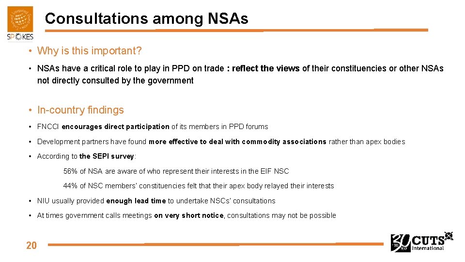 Consultations among NSAs • Why is this important? • NSAs have a critical role