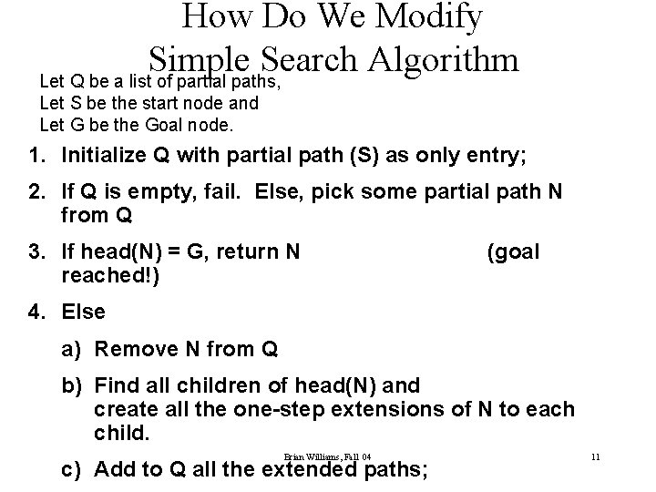 How Do We Modify Simple Search Algorithm Let Q be a list of partial