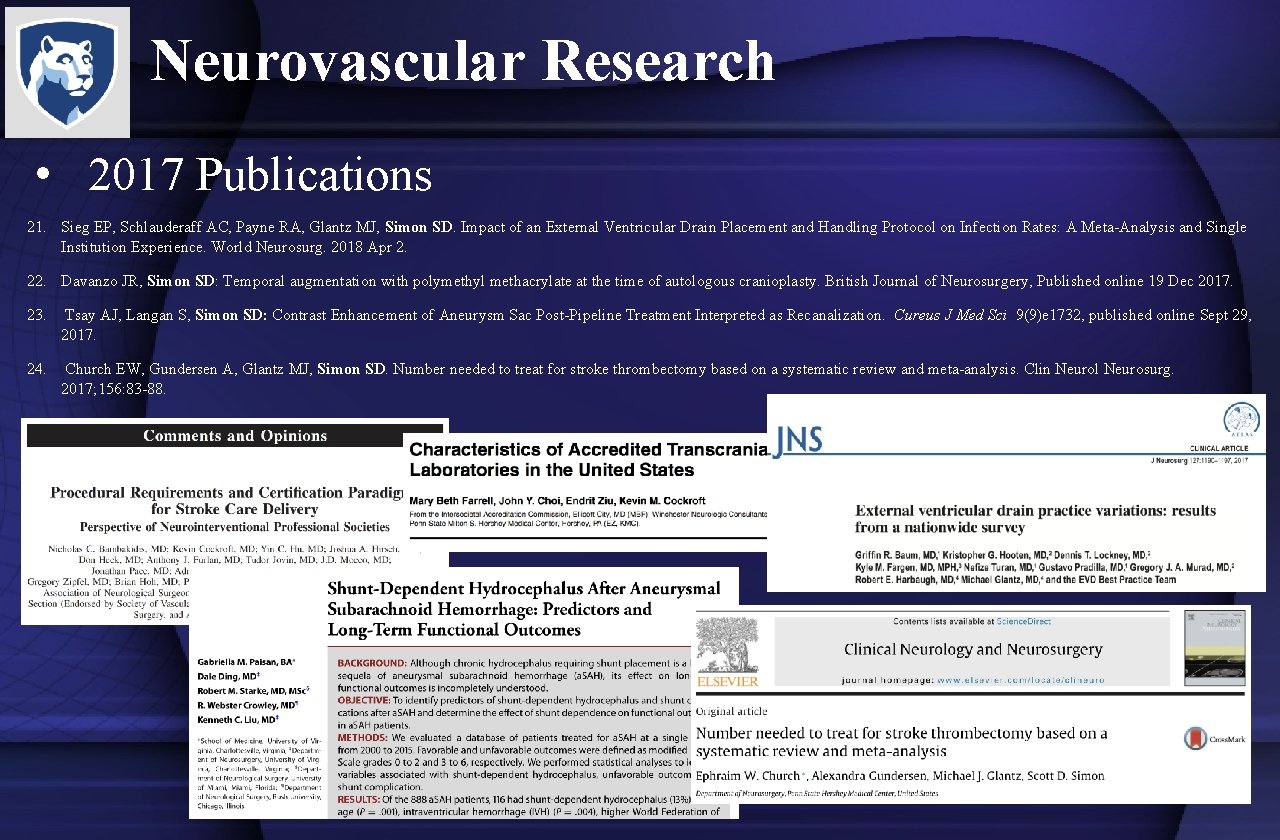 Neurovascular Research • 2017 Publications 21. Sieg EP, Schlauderaff AC, Payne RA, Glantz MJ,