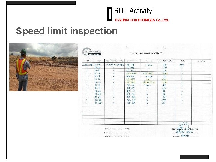 SHE Activity ITALIAN THAI HONGSA Co. , Ltd. Speed limit inspection 