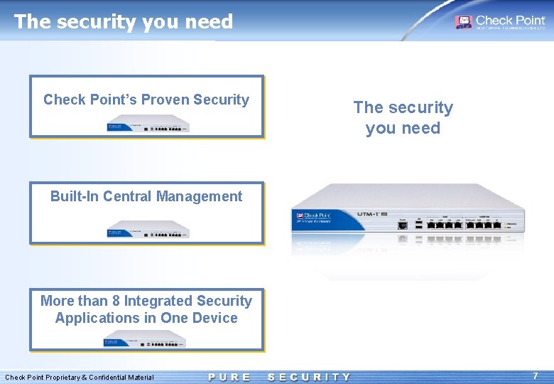 The security you need Check Point’s Proven Security The security you need Built-In Central