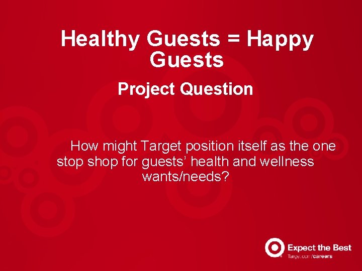 Healthy Guests = Happy Guests Project Question How might Target position itself as the