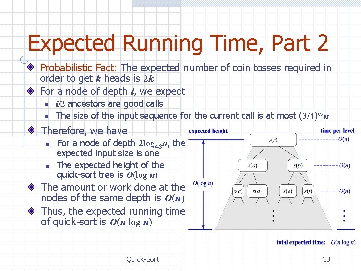 Expected Running Time, Part 2 Probabilistic Fact: The expected number of coin tosses required