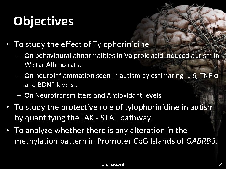 Objectives • To study the effect of Tylophorinidine – On behavioural abnormalities in Valproic