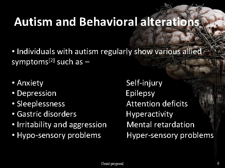 Autism and Behavioral alterations • Individuals with autism regularly show various allied symptoms[2] such