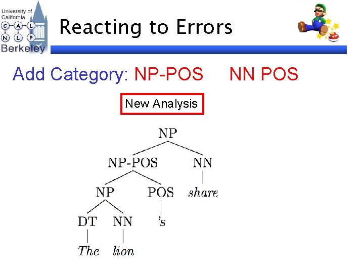 Reacting to Errors Add Category: NP-POS New Analysis NN POS 