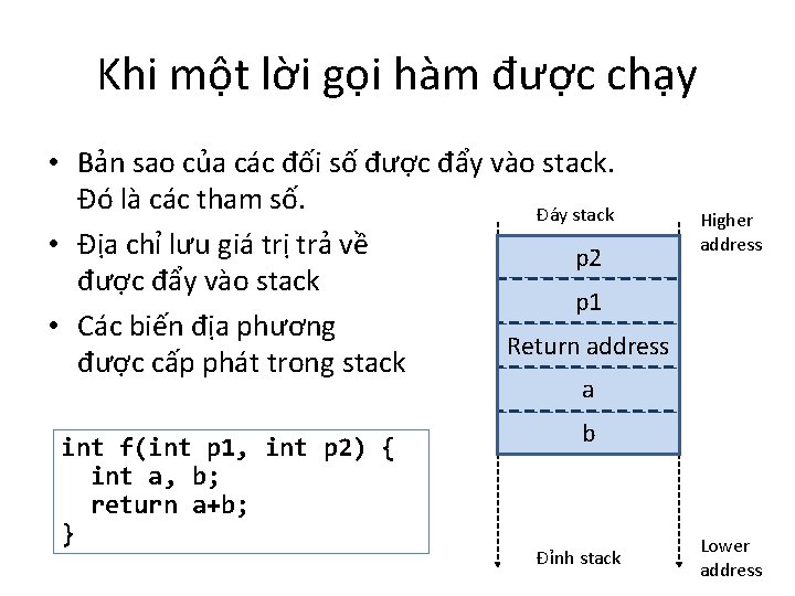 Khi một lời gọi hàm được chạy • Bản sao của các đối số